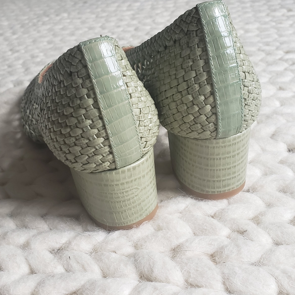 Sezane Woven Laura Court Block Heel Pumps in Sage Green - Picture 7 of 17